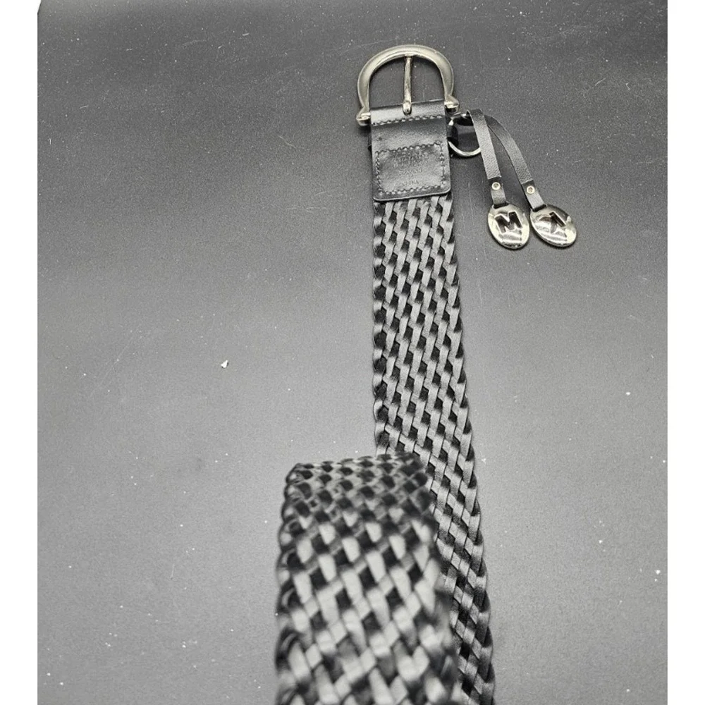 Michael Kors Leather Woven Belt Medium Silver Buckle 553633